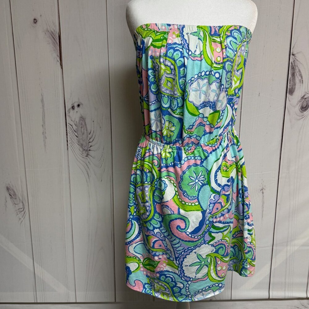Lilly Pulitzer Strapless‎ Dress Medium Multi Shell Me About It EUC - Picture 1 of 11